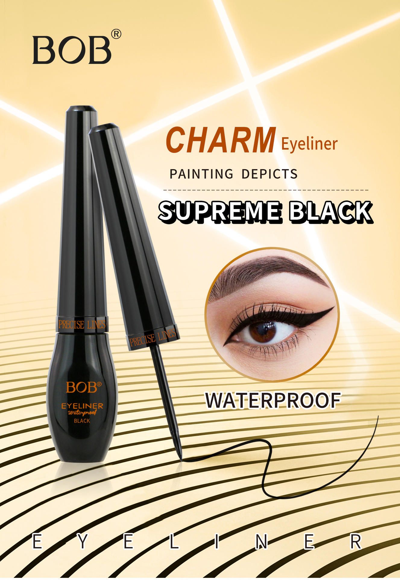 Cross-border BOB eyeliner Liquid is waterproof, sweat-proof, quick-drying, long-lasting without smudging, rich, three-dimensional and cool black eyeliner. All in English pic 1