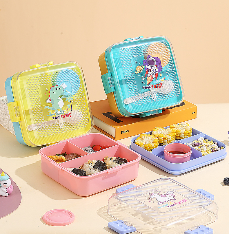 大容量双层便当盒卡通方形分格野餐盒微波加热上班族中小学生餐盒详情7
