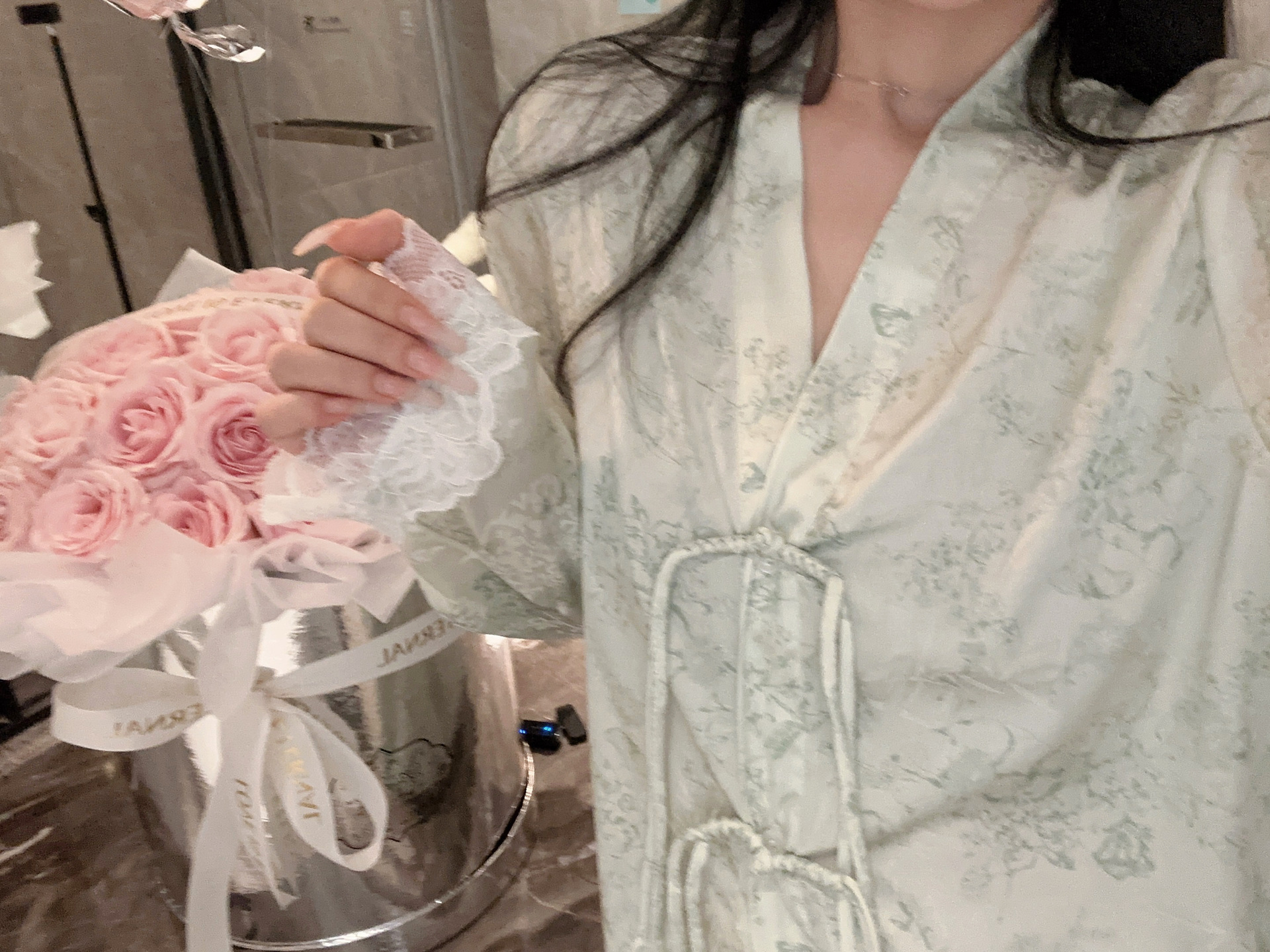 国潮Yase【宫廷风林】国潮睡衣女冰丝花卉新中式盘扣春秋季长袖家居服详情13