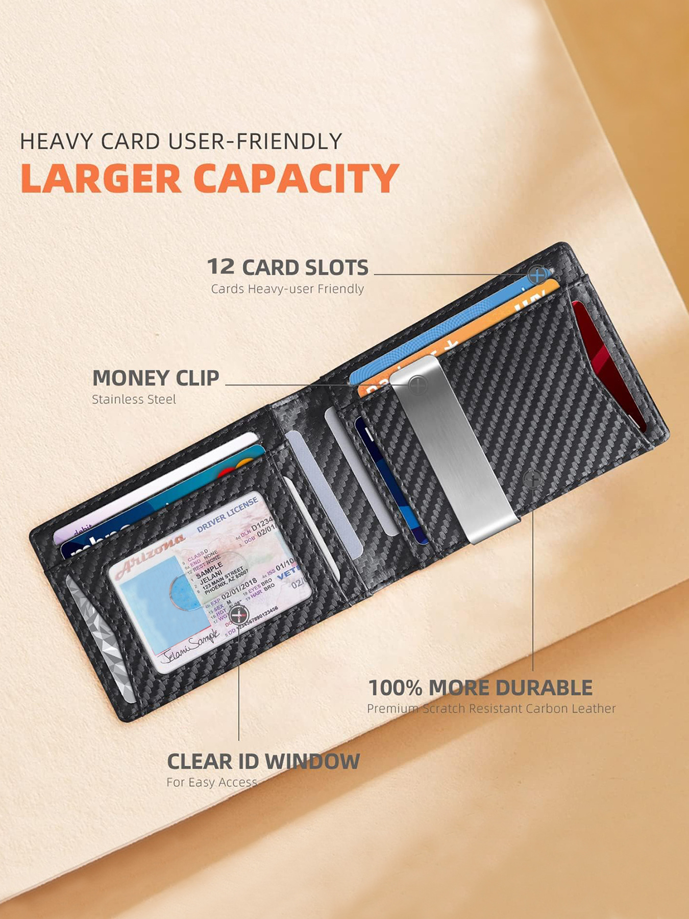 亚马逊12卡位男士钱包卡包RFID美金夹男士钱夹详情10