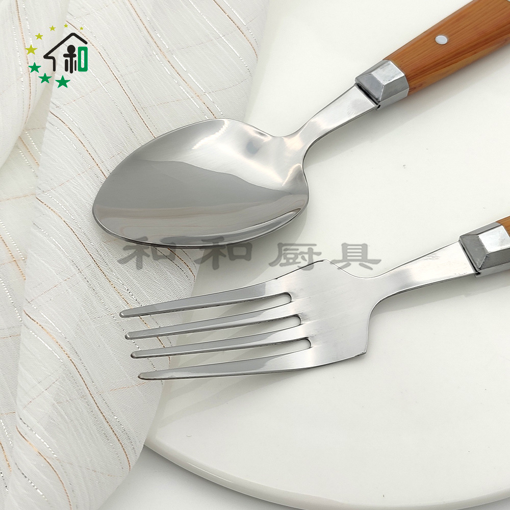 亚马逊跨境不锈钢餐具防木纹牛排刀叉勺16件套酒店西餐具礼盒套装详情11