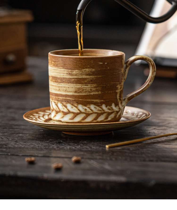 小麦纹咖啡杯碟套装家用复古欧式卡布奇诺拿铁杯子花式咖啡拉花杯详情9