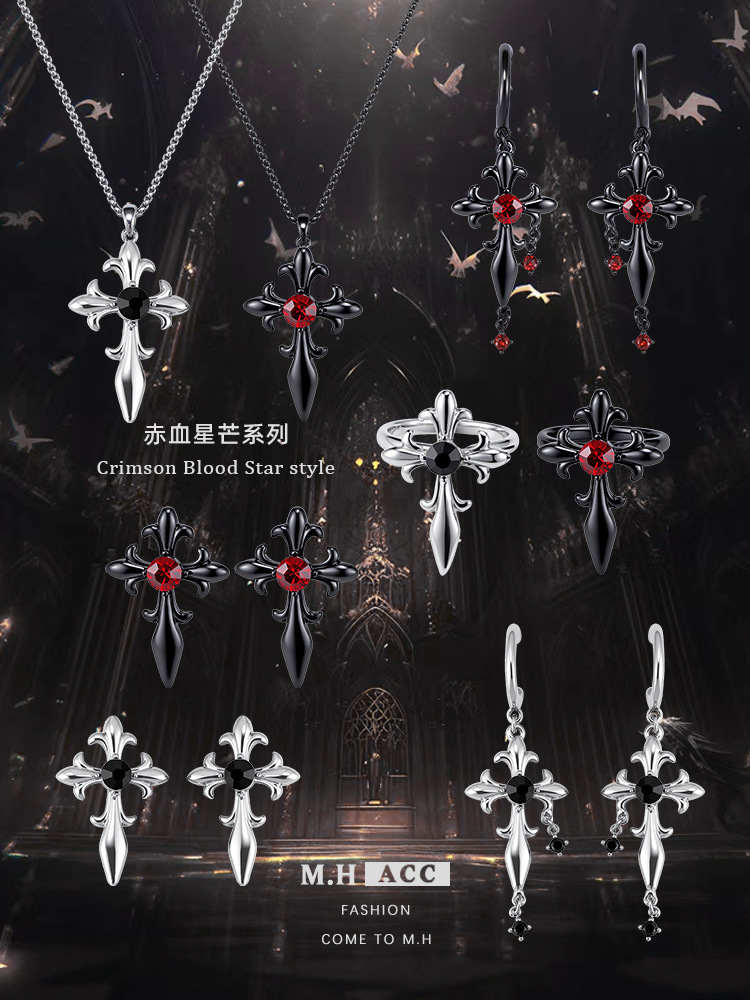 Retro Gothic dark night iris cross earrings, original design sense, European and American punk hip-hop exaggerated earrings for women pic 3