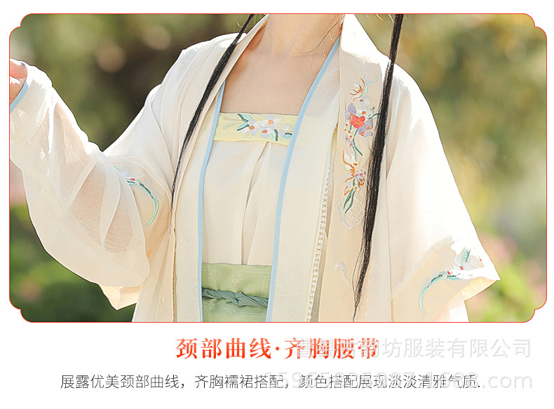 Original Song Dynasty Hanfu for women, Chinese-style embroidered long 褙子 pleated waist-length blouse and skirt, improved ancient costume with a fairy-like charm pic 6