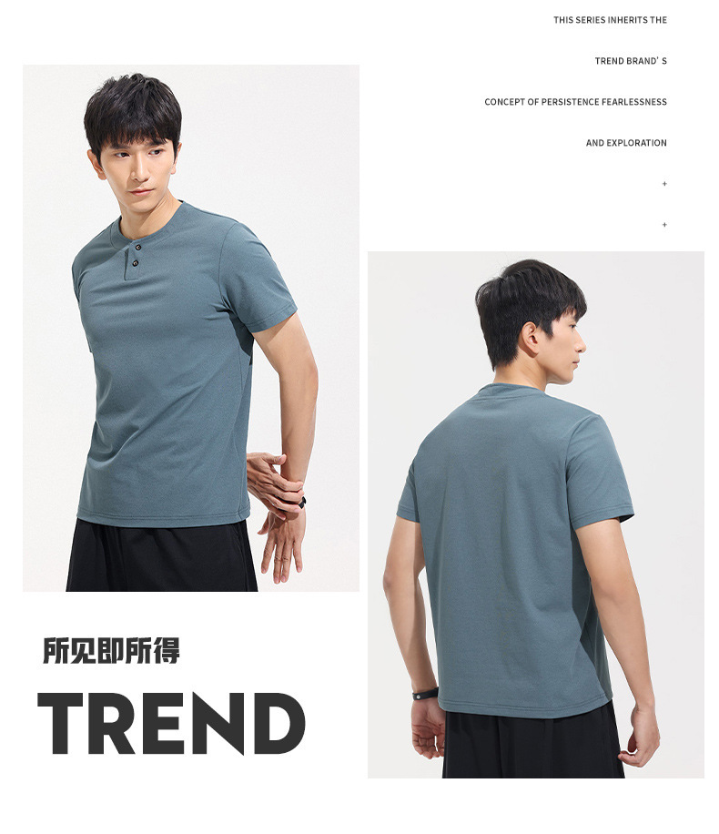 A new short-sleeved T-shirt for men in summer, featuring a trendy American style with a button-down collar and a cool, breathable feel. It is a sporty and casual top for young people pic 24