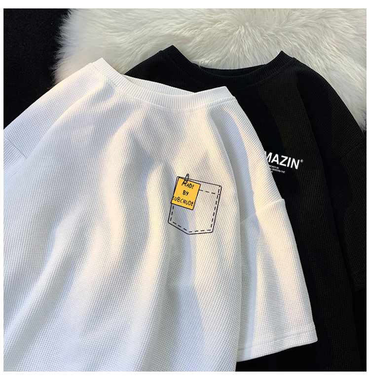 短袖t恤男士夏季港风薄款ins潮牌潮流宽松体恤重磅华夫格情侣半袖详情5