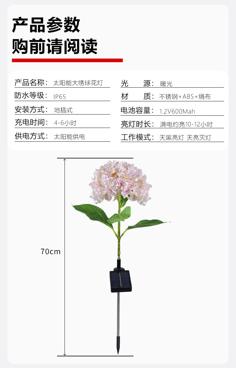 New solar-powered garden lamp, outdoor waterproof garden balcony decoration and landscaping, outdoor ground lawn hydrangea lamp pic 7