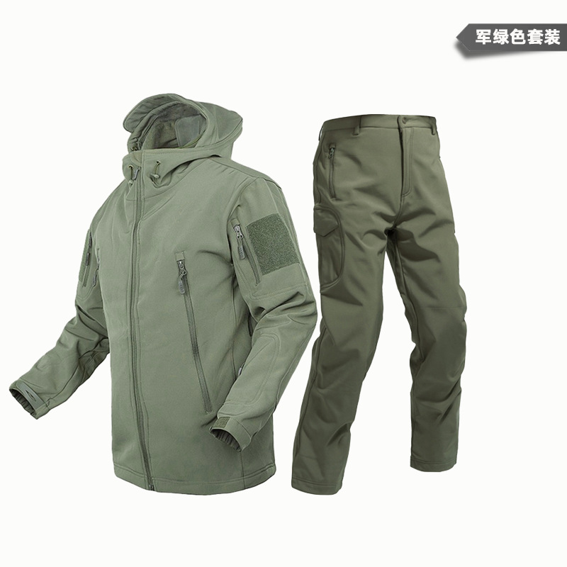 Yitu Tactical Sports Shark Skin Waterproof Soft Shell Down Jacket and Pants Alpha Green Warm Fleece Camouflage Down Jacket Set pic 29