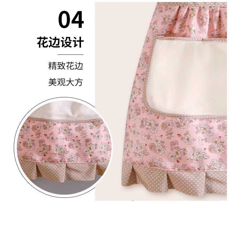 Princess apron for women, hand-drying, back buckle, household oil-resistant, sleeved fabric, special waist pocket for catering pic 6