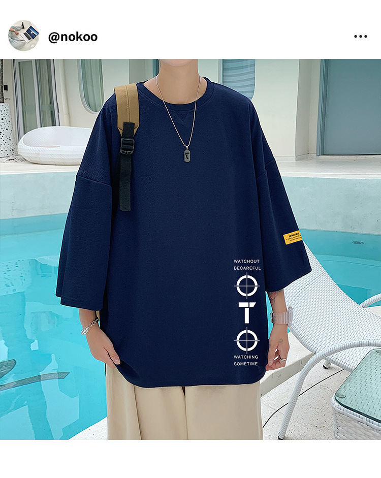 Tendencia de verano manga de siete centavos hombres versión coreana holgada manga corta camiseta plus fat size plus top top cinco centavos manga media pic 10