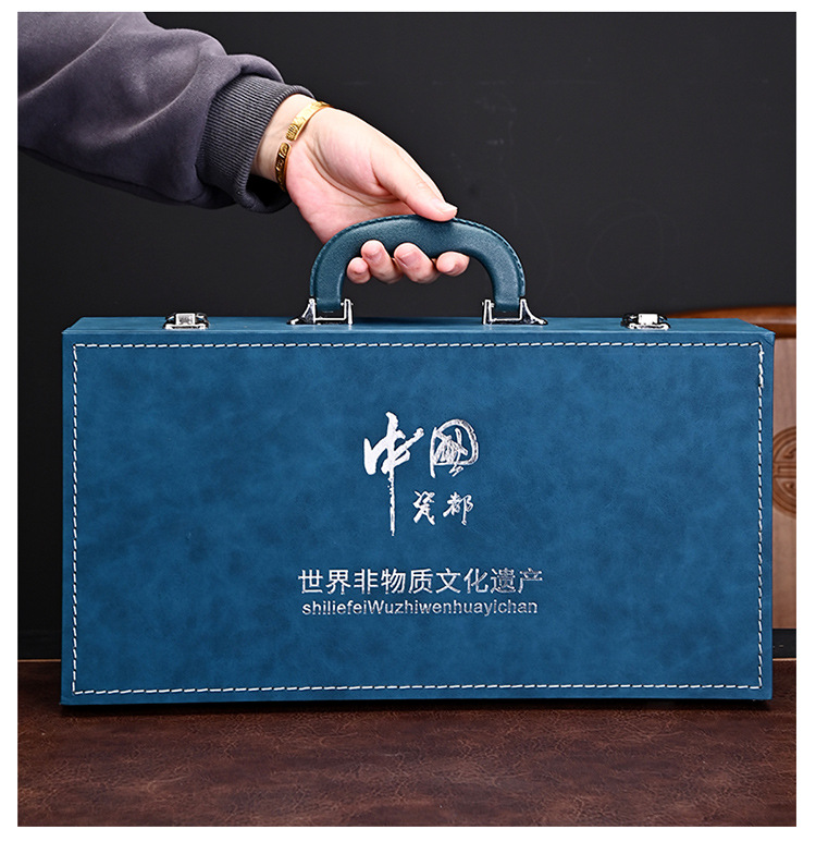 New Chinese-style complete set of kiln-changed glaze brushed teapot, kung Fu gift set, Tianmu gift box, tea set, large set of tea cups, business pic 17