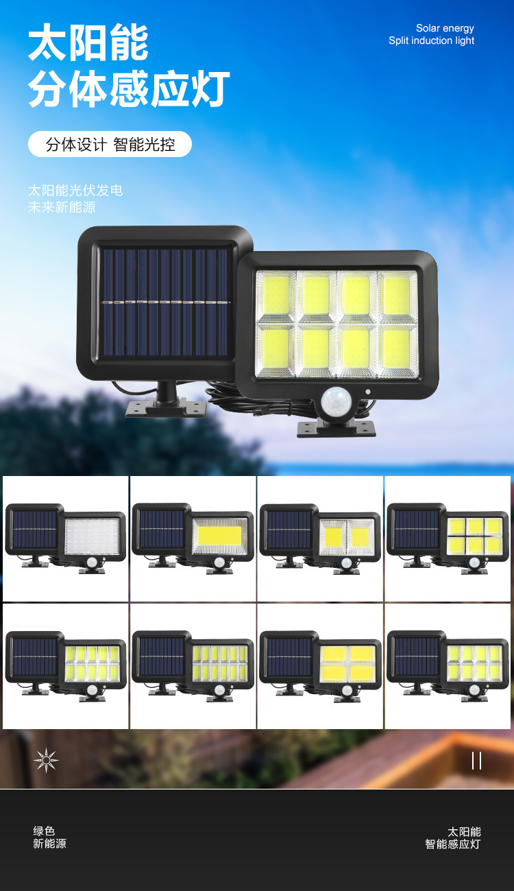 Cross-border new solar sensor light, outdoor waterproof garden light, split lighting, wall lamp, solar floodlight pic 1