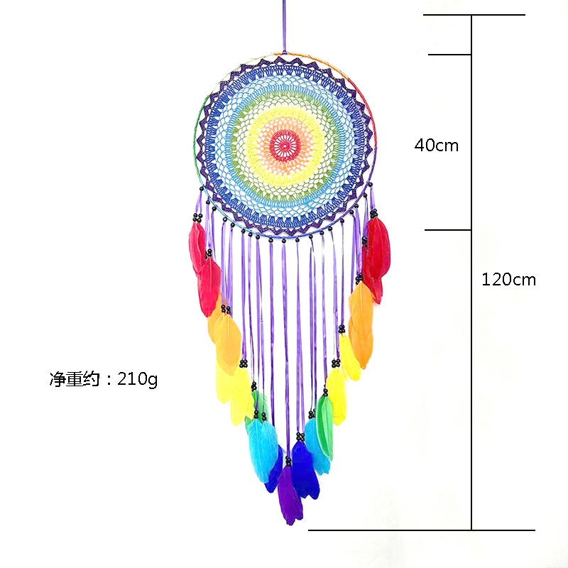 欧美创意钩花捕梦网羽毛风铃挂饰家居玄关室内装饰婚庆背景大挂件详情12