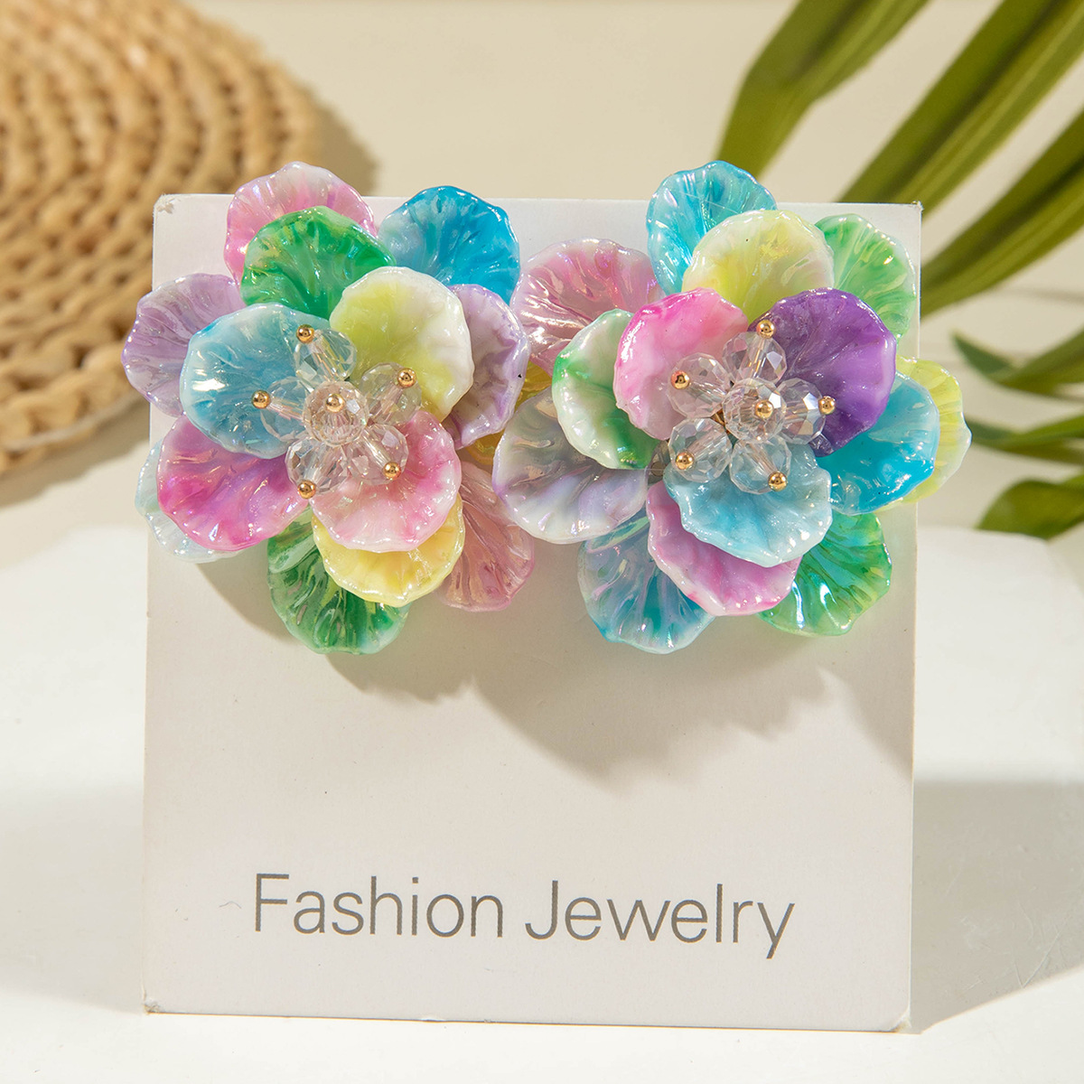 亚马逊跨境清新甜美彩色树脂花瓣花朵耳钉气质多巴胺 耳环耳饰女详情11