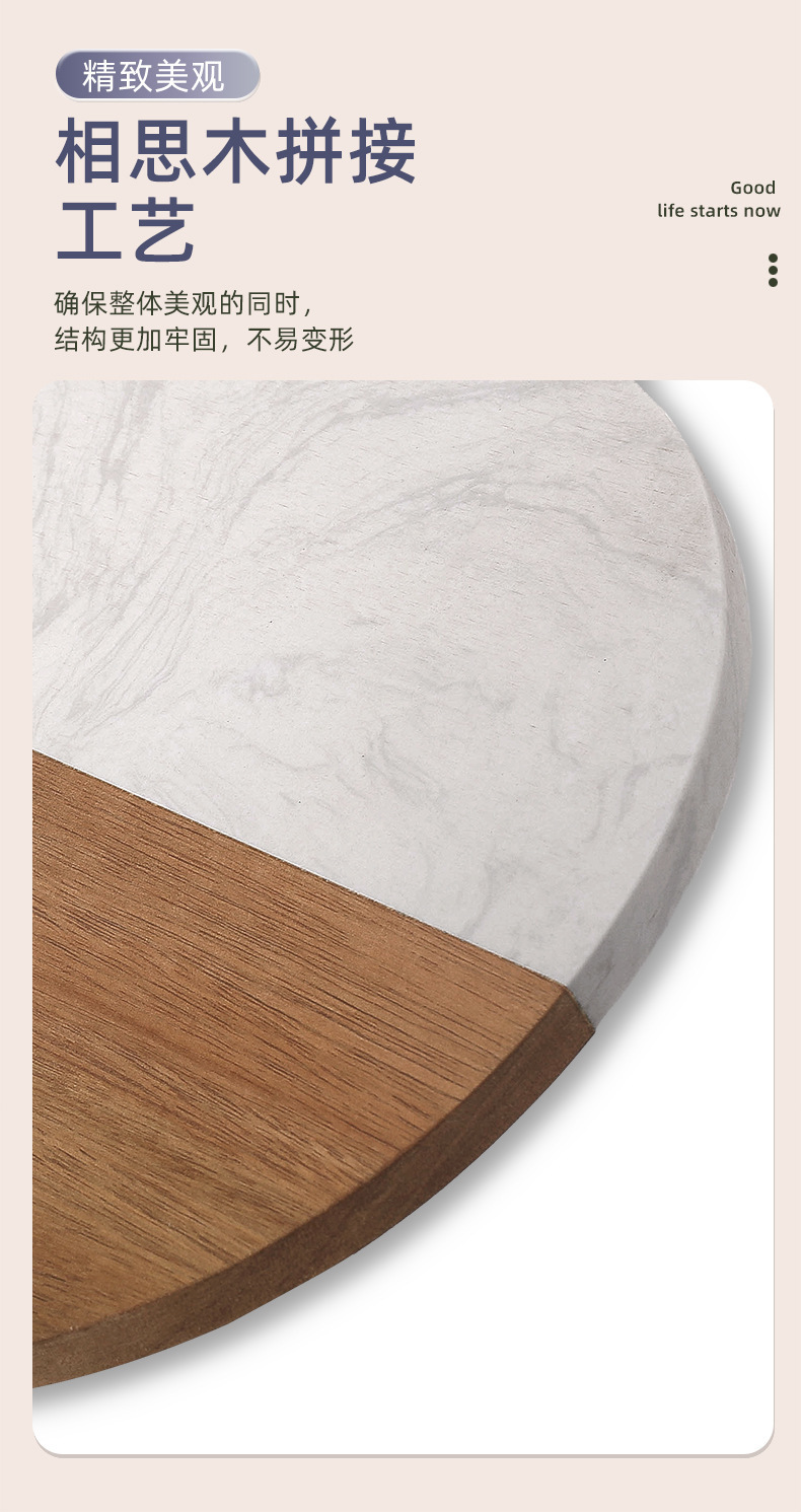 Acacia wood spliced marble cutting board, household wooden cutting board, Nordic light luxury steak platting board, cross-border special supply pic 4