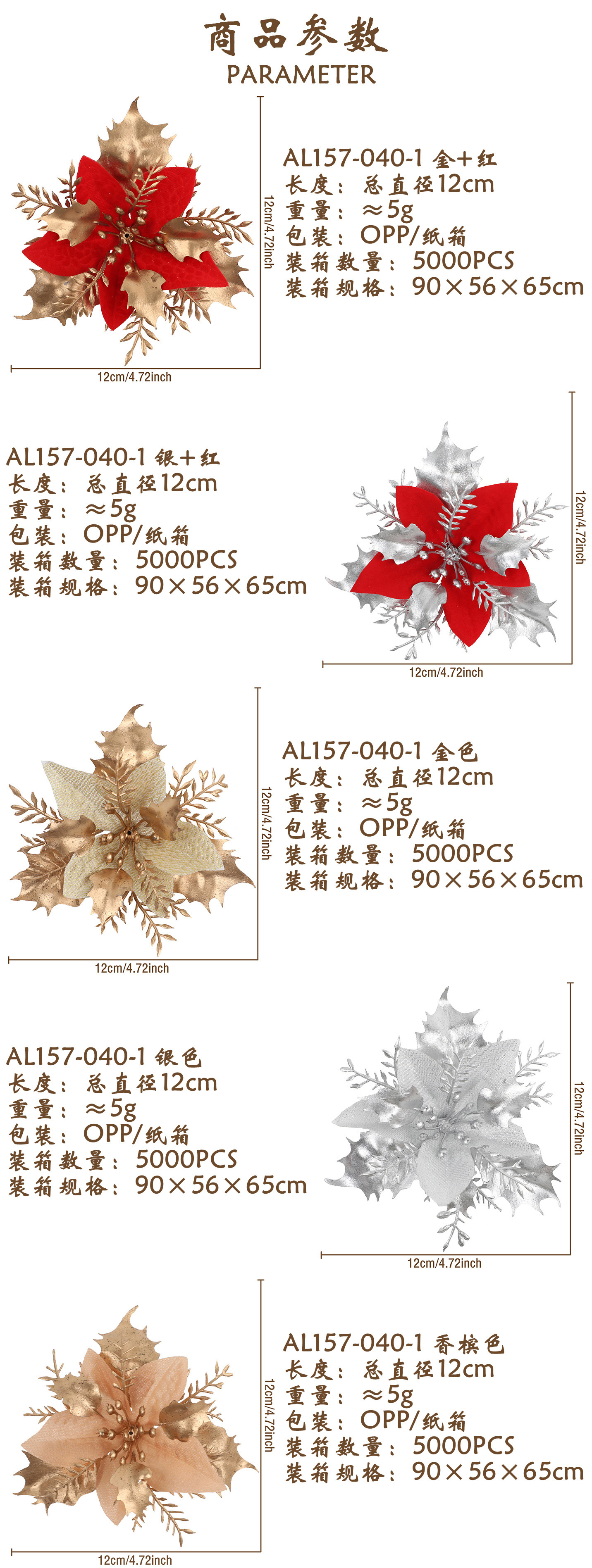 跨境仿真花圣诞花头金粉花家居装饰花环摆件装饰批发成品配件详情2