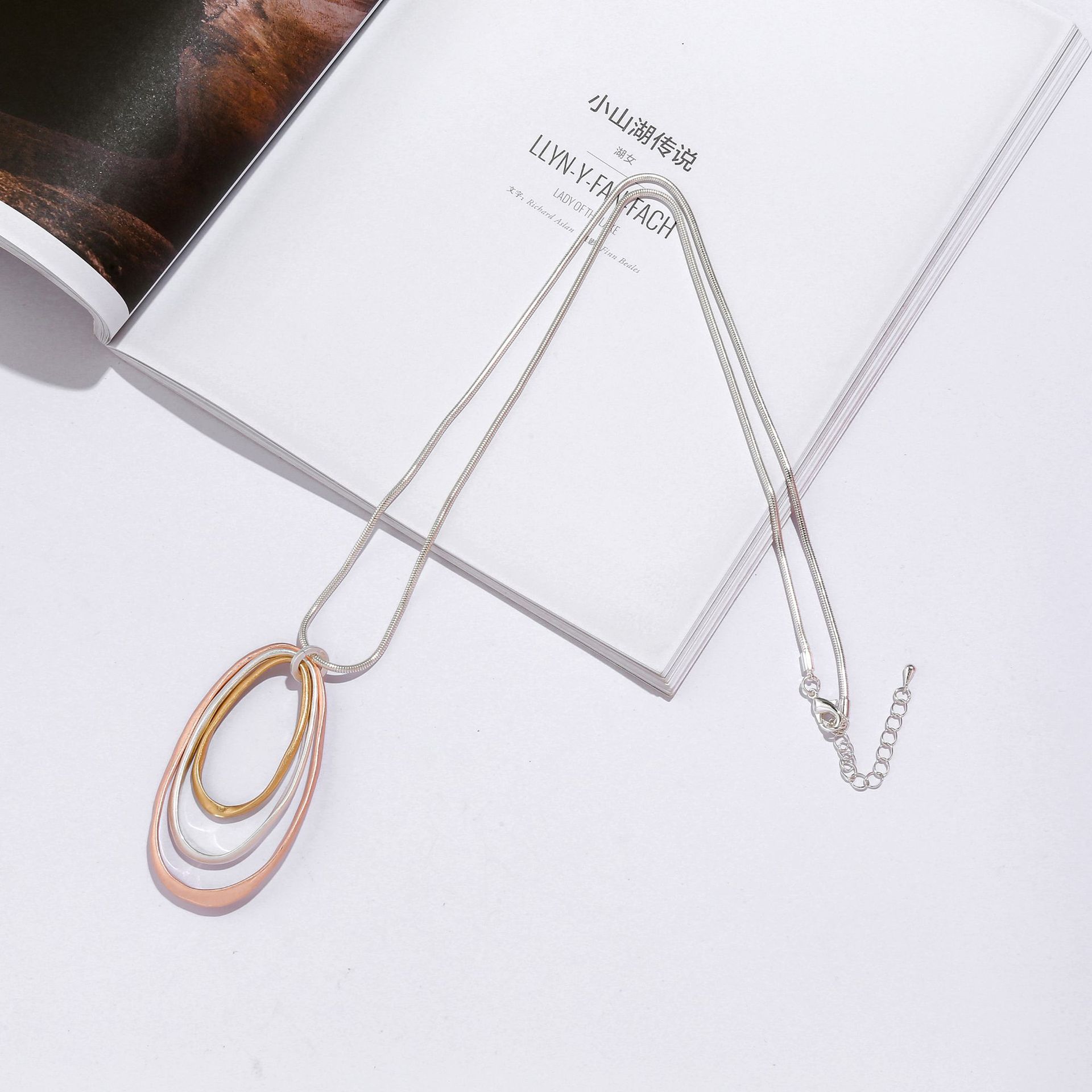 跨境饰品亚马逊爆款热销欧美复古长款项链几何吊坠女士金属毛衣链详情14