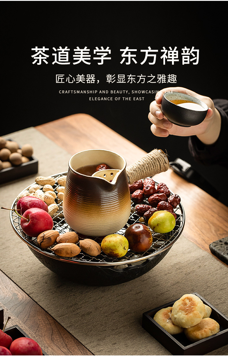 A complete set of electric ceramic stove for indoor household tea brewing, a set of flower tea sets, a glass teapot with hair pic 11