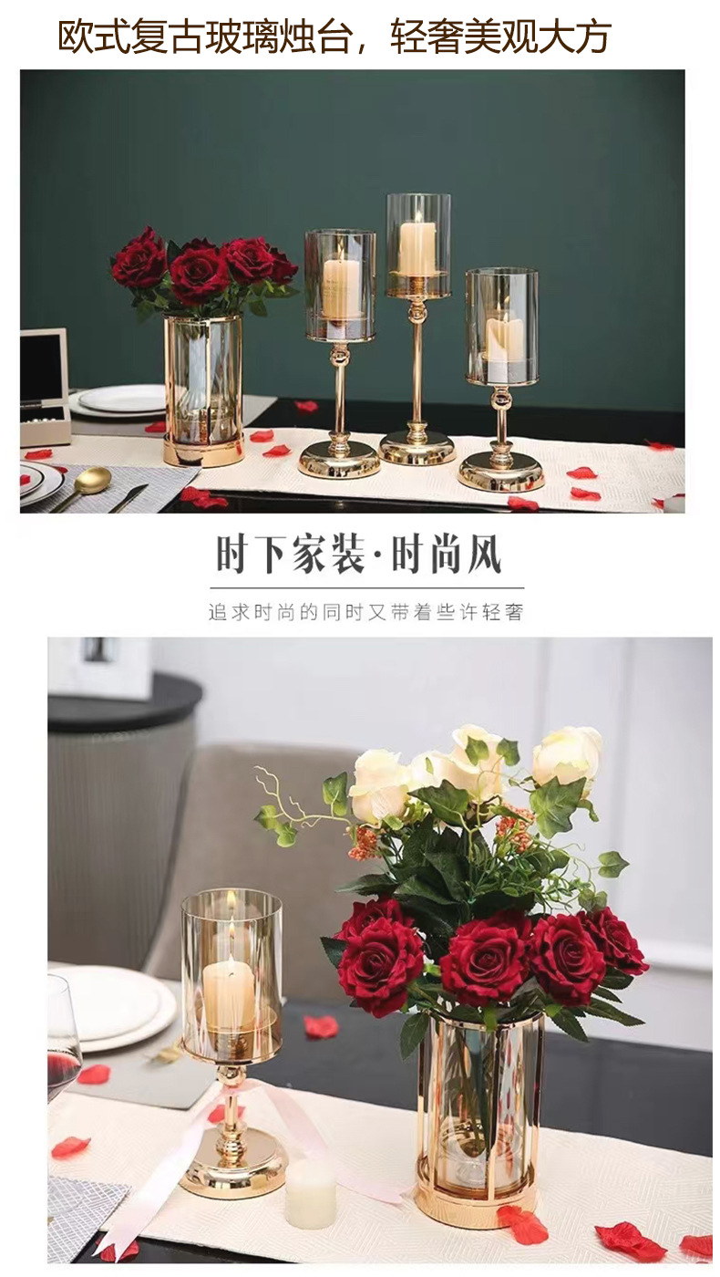 European-style ironwork glass candlesticks, light luxury Chinese and Western dining tables, wedding model room, home candlelight dinner, high appearance level ornaments pic 1