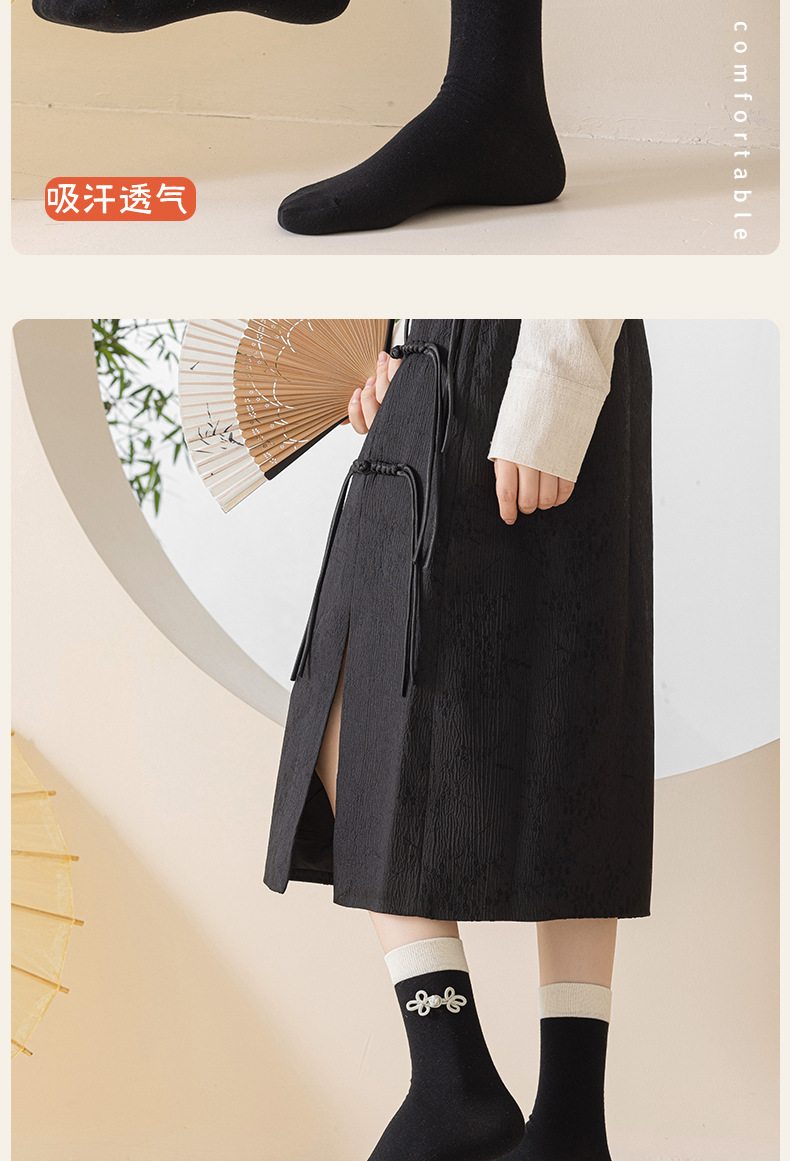 国潮阿程家批发袜子女春秋中国风新中式水墨画个性复古浮雕ins花边袜详情2