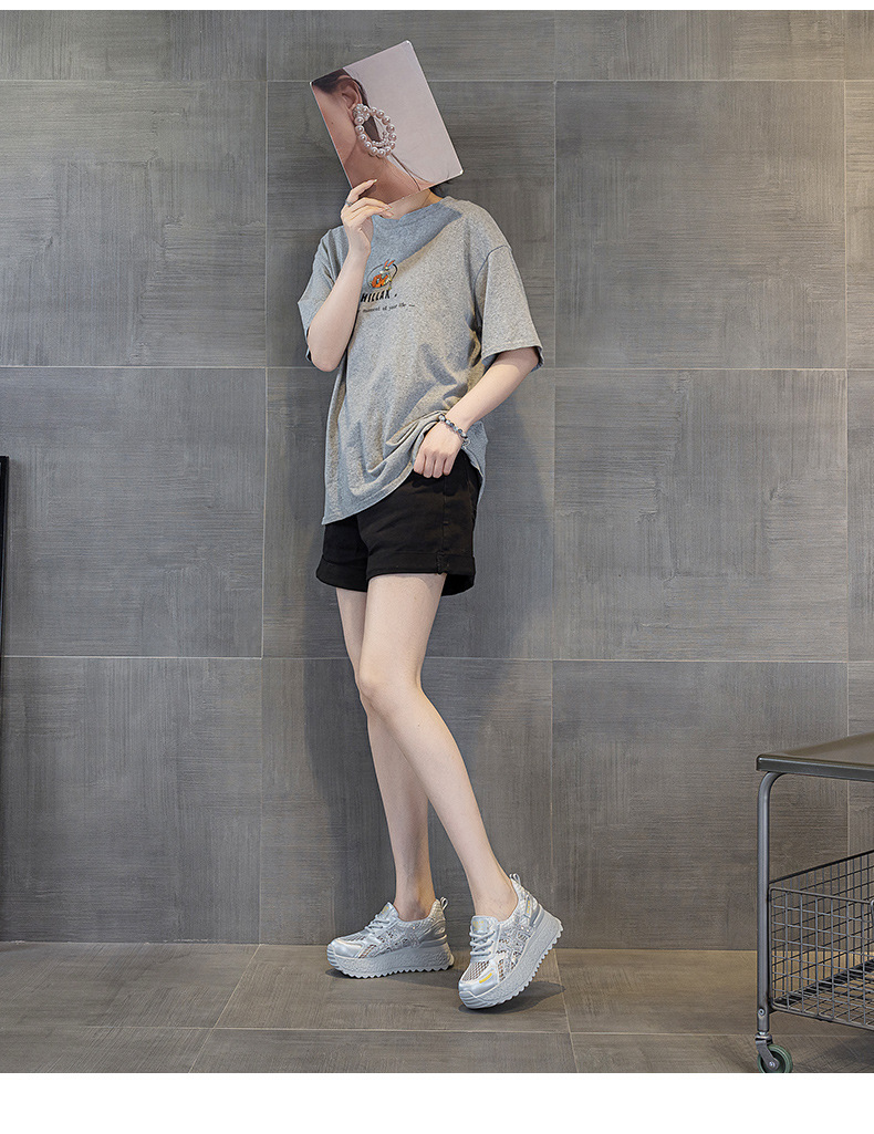 小个子厚底小白鞋女2025夏款轻奢爆款浅口透气运动增高休闲老爹鞋详情16