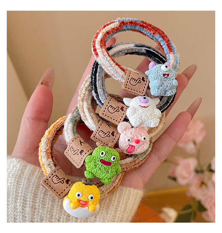 Cute cartoon monster hair tie for girls, double ponytails without hair bands, funny little leather covers, rubber bands and hair ties pic 6