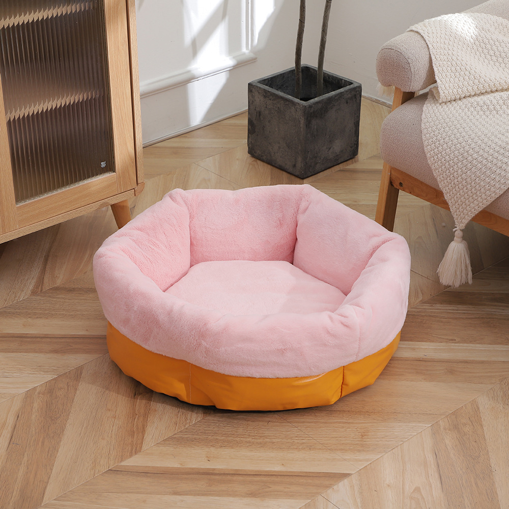 Winter fleece thickened pet sleeping beds, thickened rabbit fur turned out, pet round beds, thickened anti-slip bottom dog beds wholesale pic 12