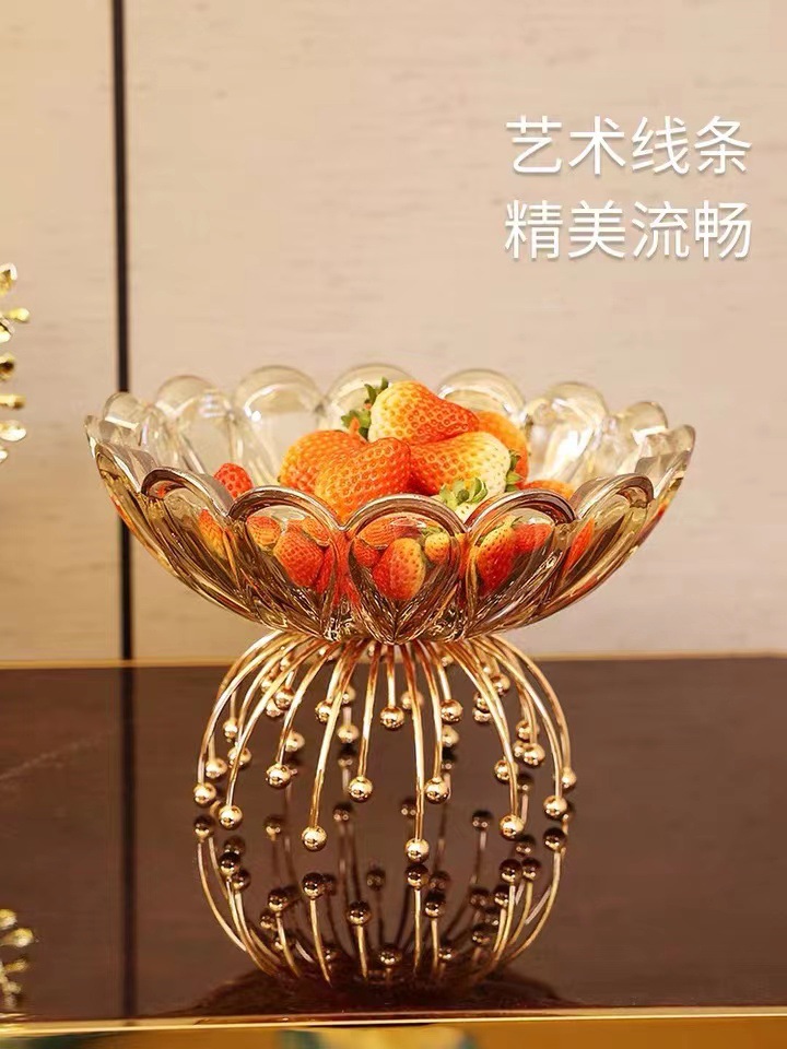 欧式轻奢金属玻璃装饰果盘 创意高脚水果盘 客厅茶几零食干果盘 厂家直销批发阳璇111详情3