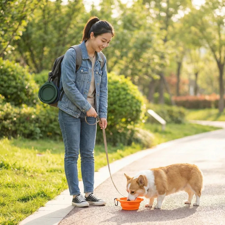 宠物用品圆形硅胶折叠碗宠物专用户外便携式狗盆喂食喝水猫碗狗碗详情6