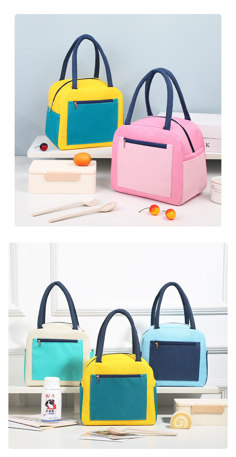 Color-blocked fashionable bento bags, student school handbags, office worker lunch bags with meals, Oxford cloth lunch box bags pic 14