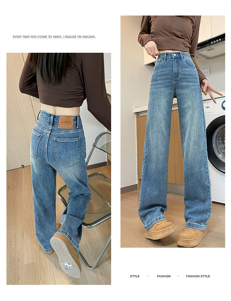 Straight-leg jeans for women in the spring and autumn of 2025, high-waisted light blue narrow style, slimming wide-leg pants, height-enhancing pants pic 17