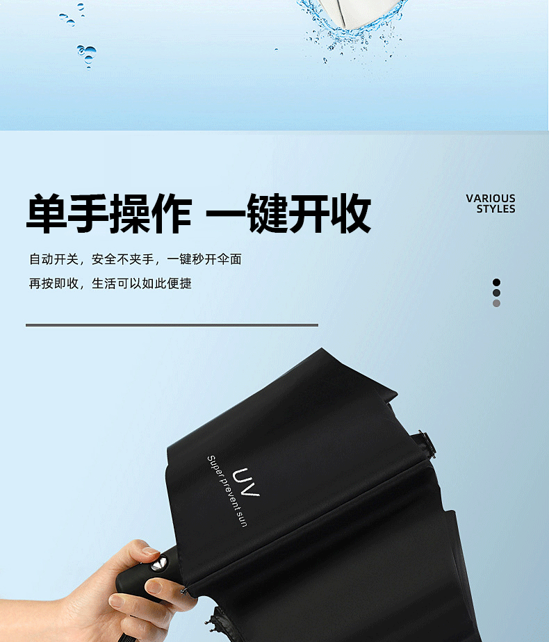 Automatic UV umbrella advertisement, sunshade umbrella, black rubber folding umbrella, sun protection umbrella, UV protection wholesale, can be printed with LOGO pic 4