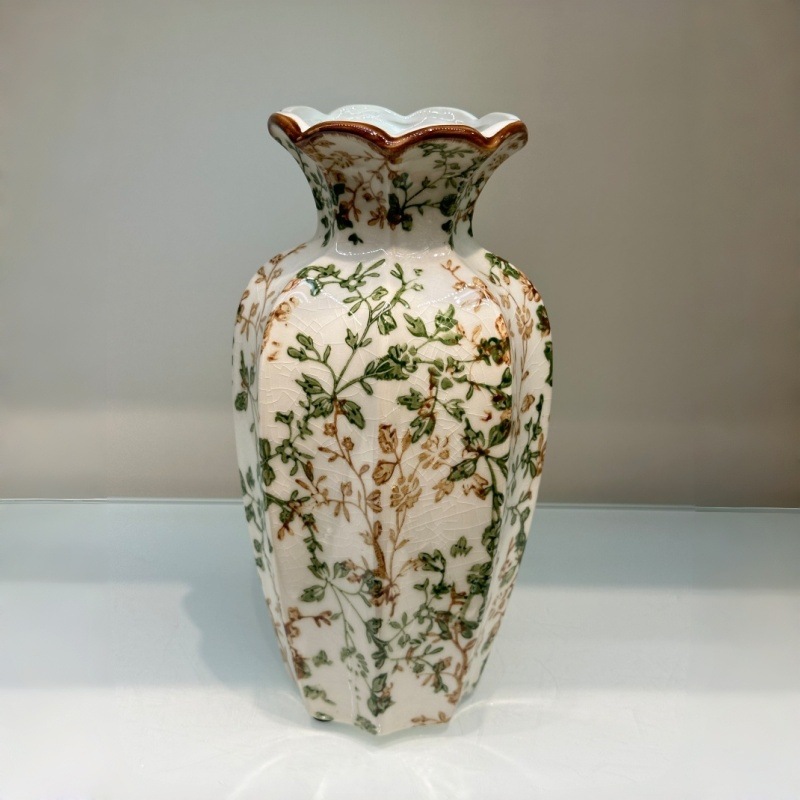Double-eared ceramic ice-cracked small flower vase for water-grown flowers, hand-painted flowerpot ceramic vase pic 10