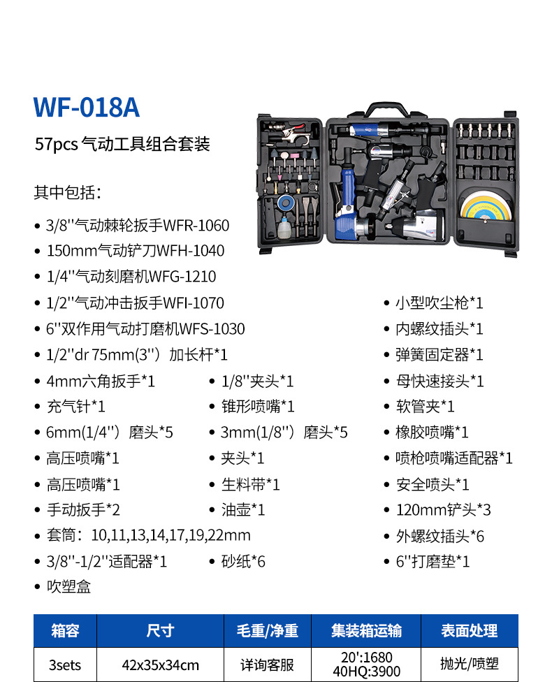 The pneumatic tool set WF-018A professional combination toolbox is durable and portable pic 30