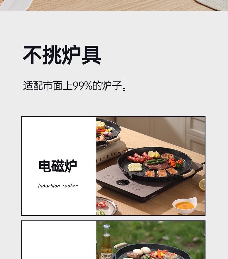 不粘电磁炉韩式麦饭石卡式炉户外家用烤肠烤鱼烤肉格林烤盘详情13