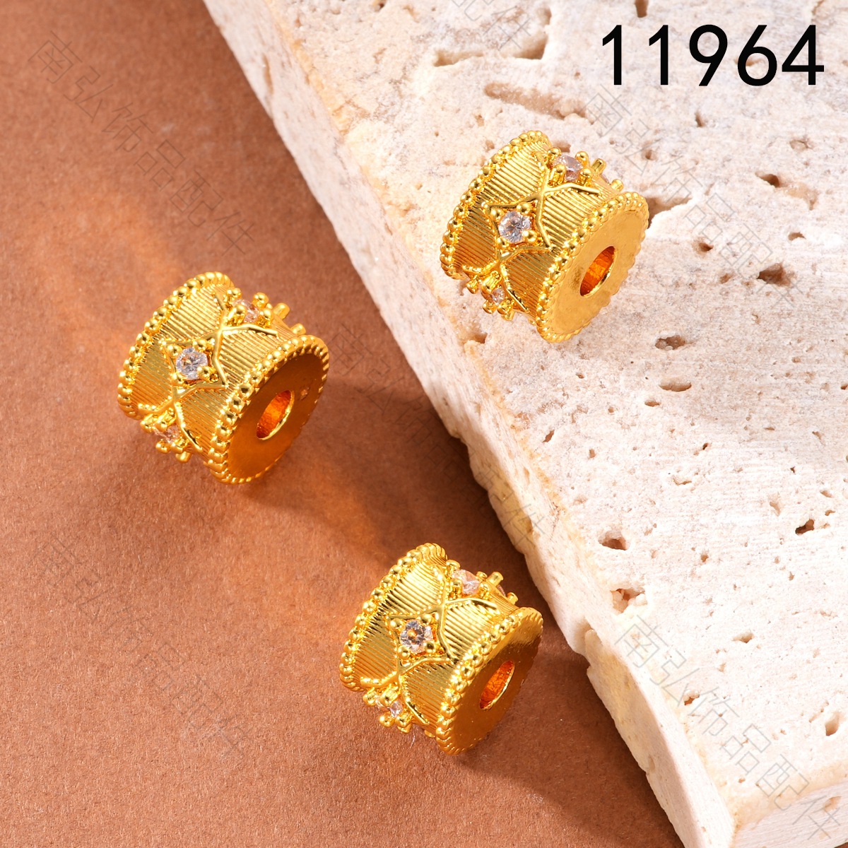 Ancient-style sand gold color retention inlaid zirconium brushed lustrous bead, high-end style bracelet, necklace, DIY jewelry accessories pic 2