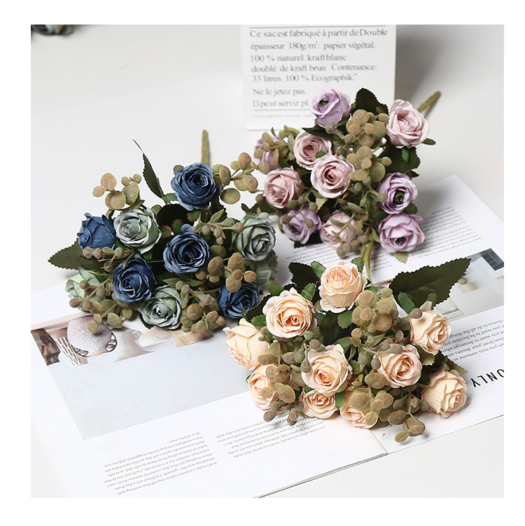 仿真花10头小乔玫瑰绢花家具装饰婚礼拍摄道具室内布置假花礼盒办公文化园艺装饰品详情11