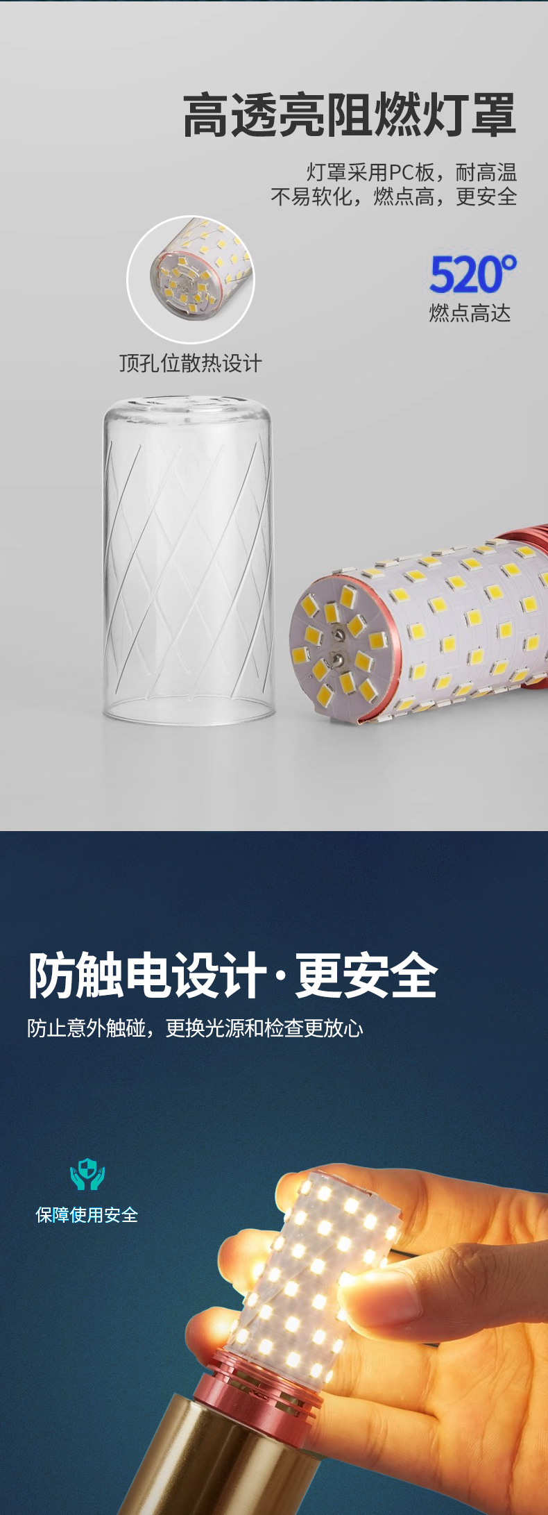 LED灯泡玉米灯家用e27螺纹e14螺口节能灯暖白三色光照明吊灯光源详情4