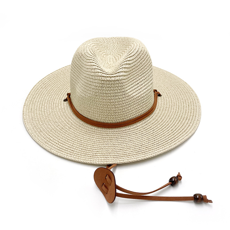 跨境爆款夏季草帽韩国绒绳巴拿马礼帽男女牛仔遮阳防晒帽子详情22