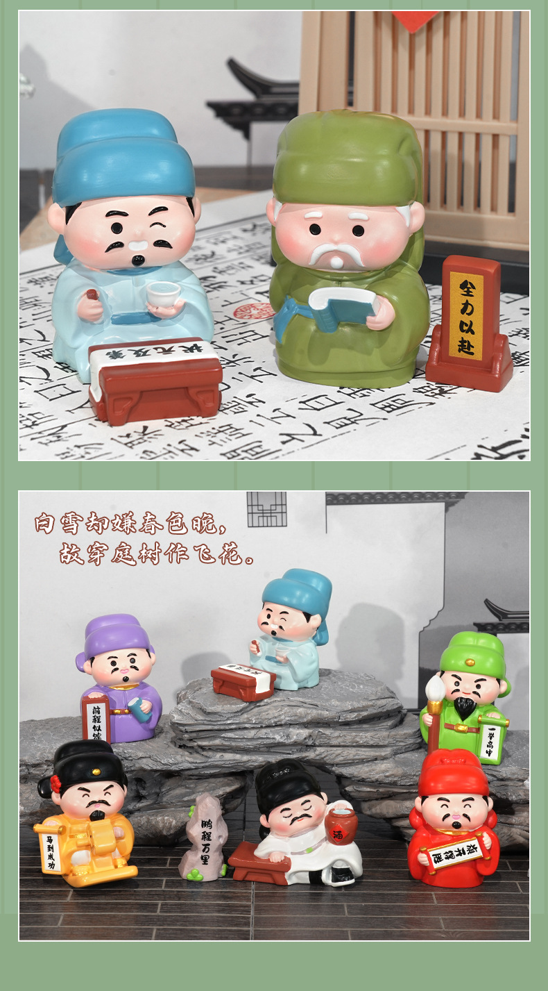 创意新品唐宋八大家盲盒学生惊喜小盲盒树脂摆件卡通公仔工厂批发详情9