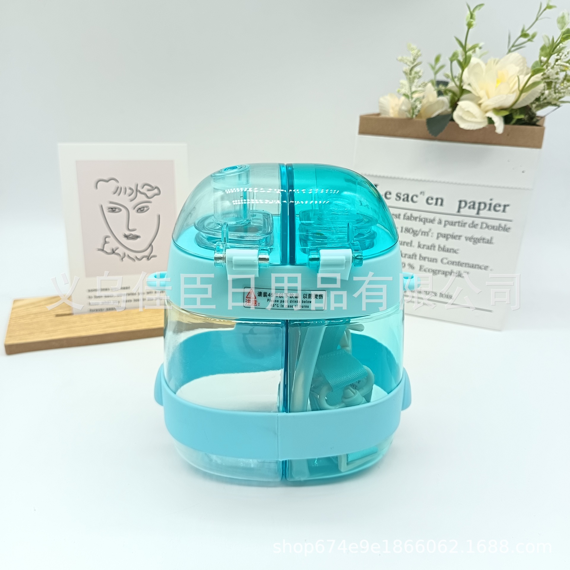 New cross-border large-eyed cute plastic portable cup, adorable double-drinking cup, high appearance level straw cup, student portable water cup pic 3