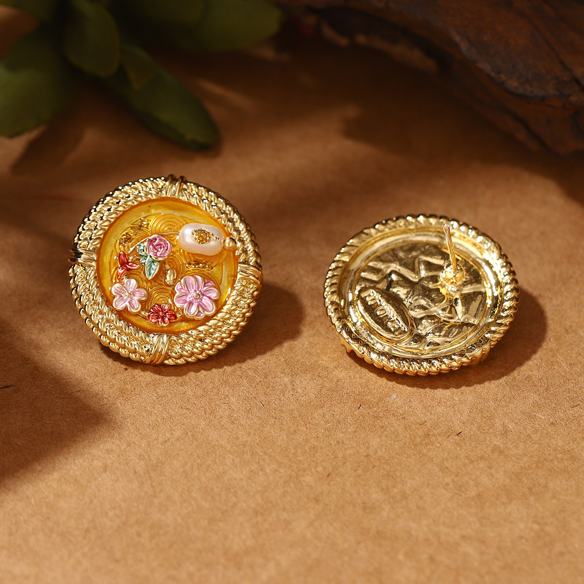 恶魔之眼珍珠夸张开口戒指莫奈花园油画系列流苏花卉珐琅耳环批发详情40