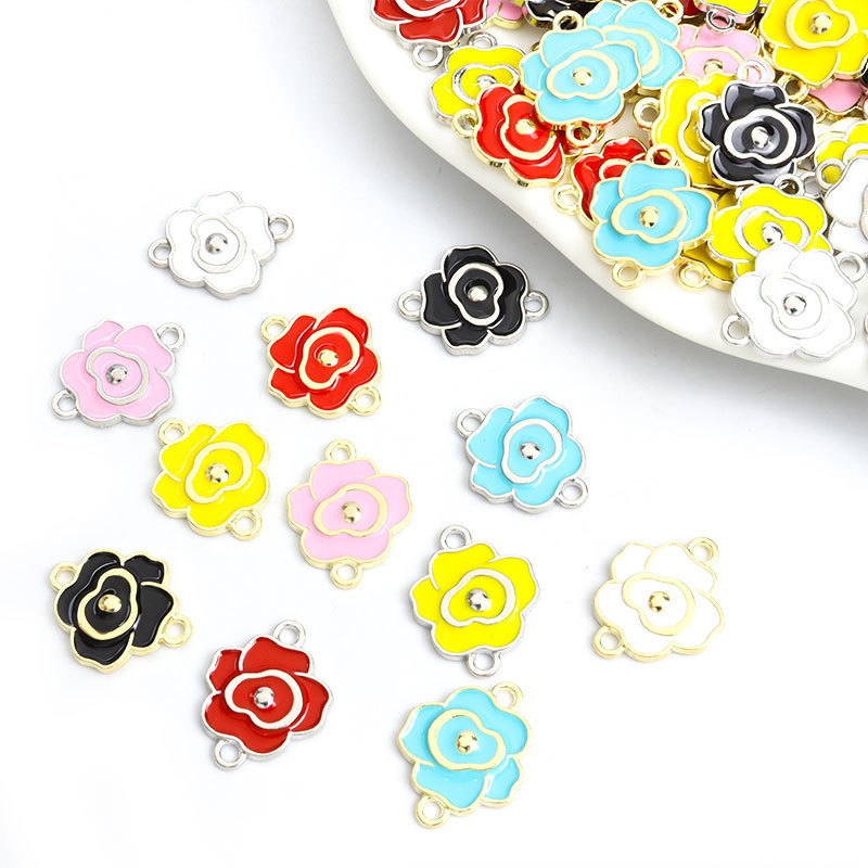 双吊玫瑰花朵滴油挂件 双孔花卉DIY饰品配件连接吊坠手链项链配饰详情14