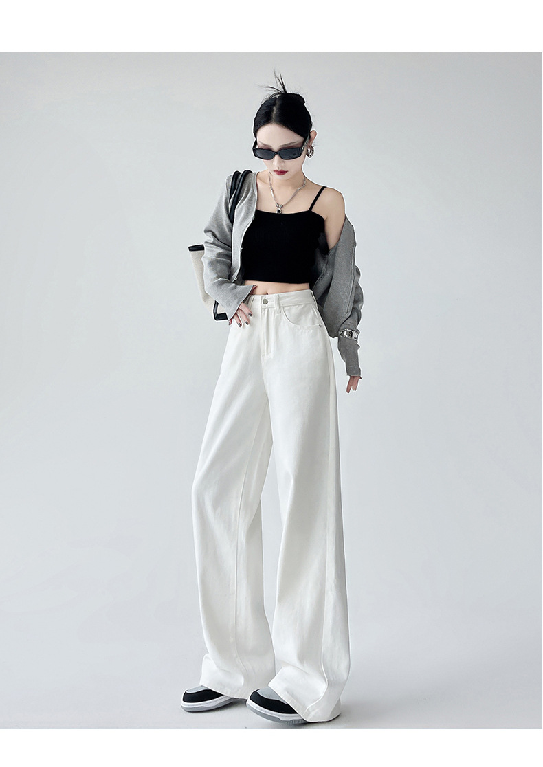 白色阔腿牛仔裤女秋季2025年新款梨形身材高腰宽松拖地直筒裤子女详情27