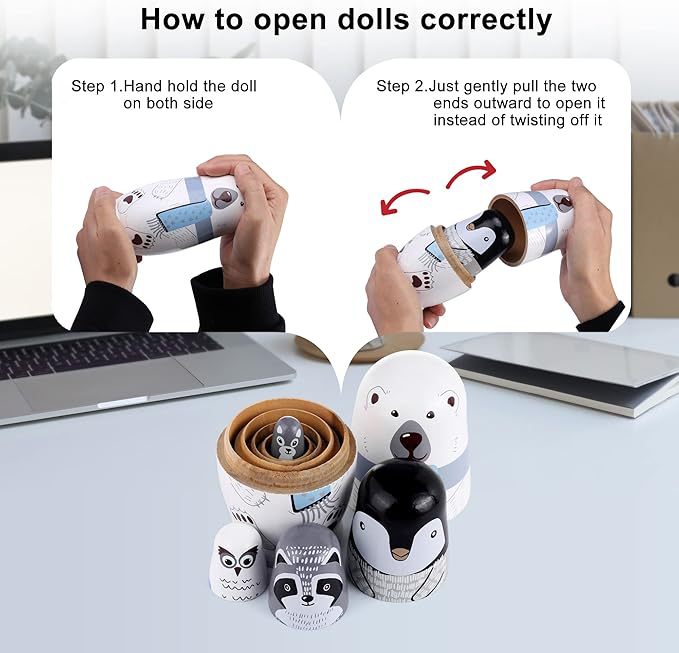 5层俄罗斯套娃木质白色大狗熊套娃家居儿童摆件益智叠叠玩具跨境详情6