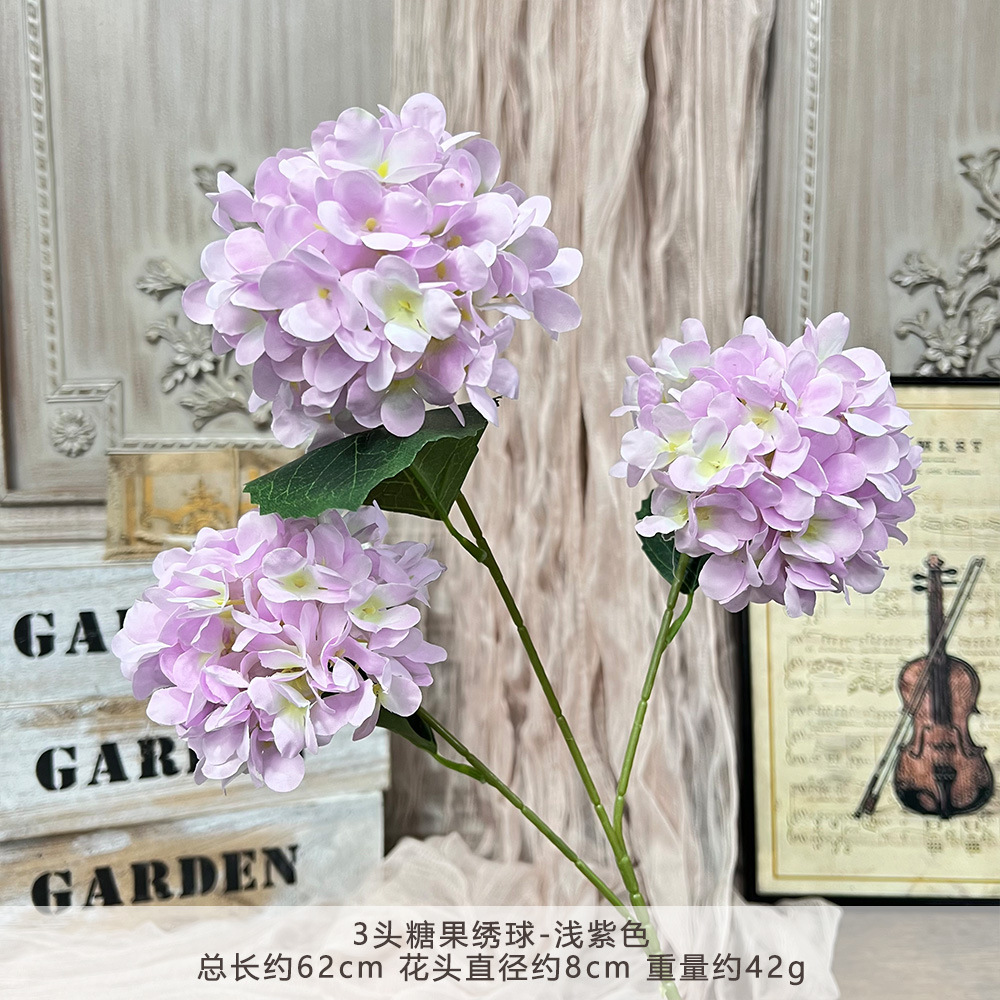 仿真3头糖果绣球假花婚庆用花束手工花艺婚礼堂造景diy花墙地排花详情21