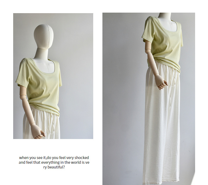 【u 领棉T恤】夏新款女装棉优可丝混纺精品质感大码U 领显瘦T恤女详情33