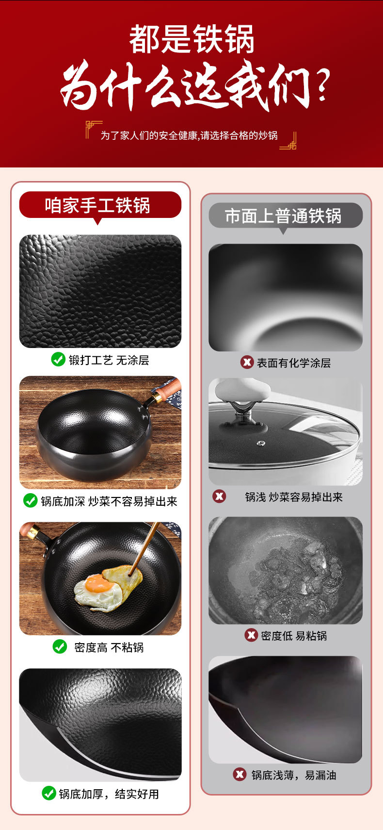 Household hammer-patterned large-belted iron pot, hand-forged wrought iron wok, uncoated household small milk pot and small stew pot pic 6