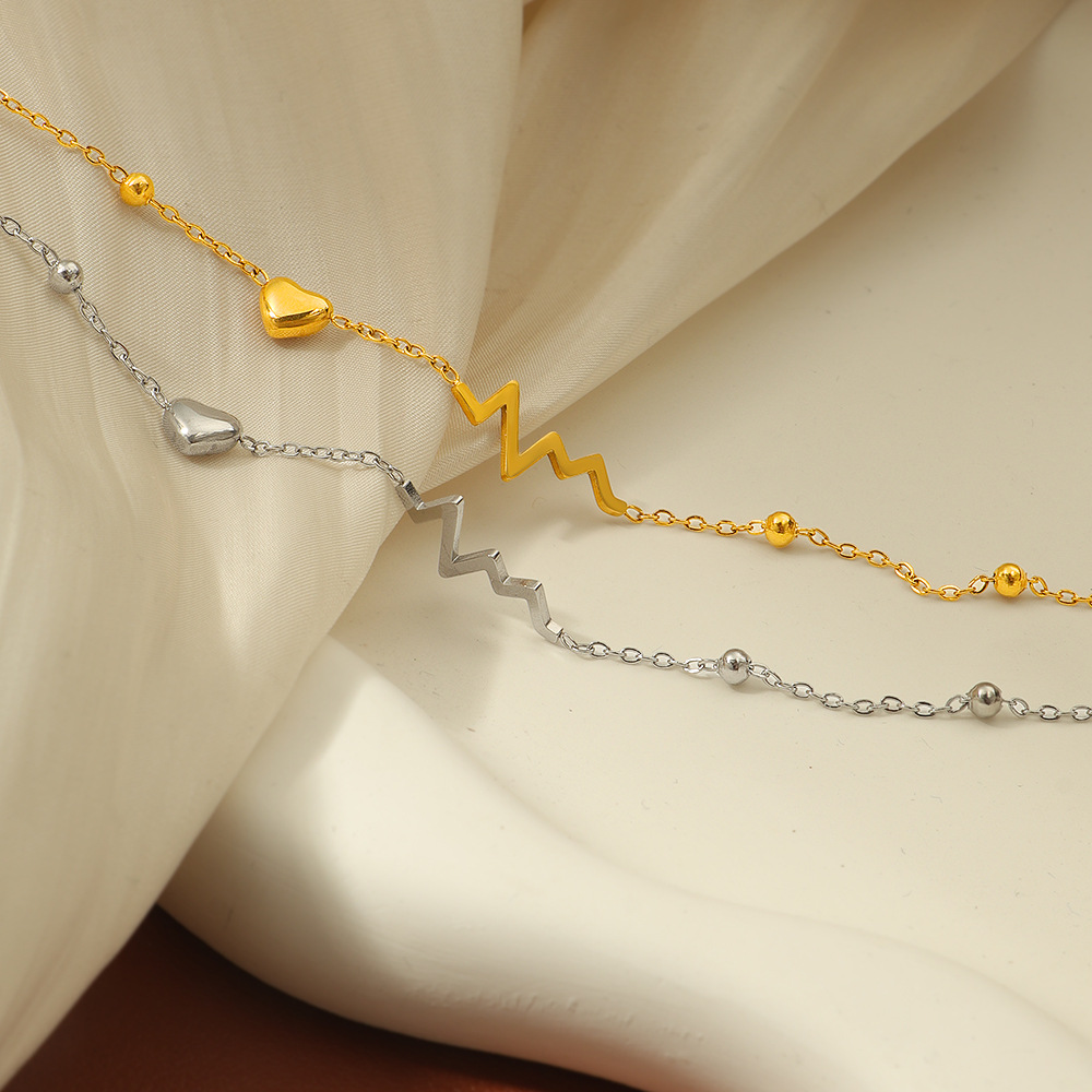 2025新款韩版时尚钛钢心电图爱心脚链女高级感足链不掉色小众设计详情3