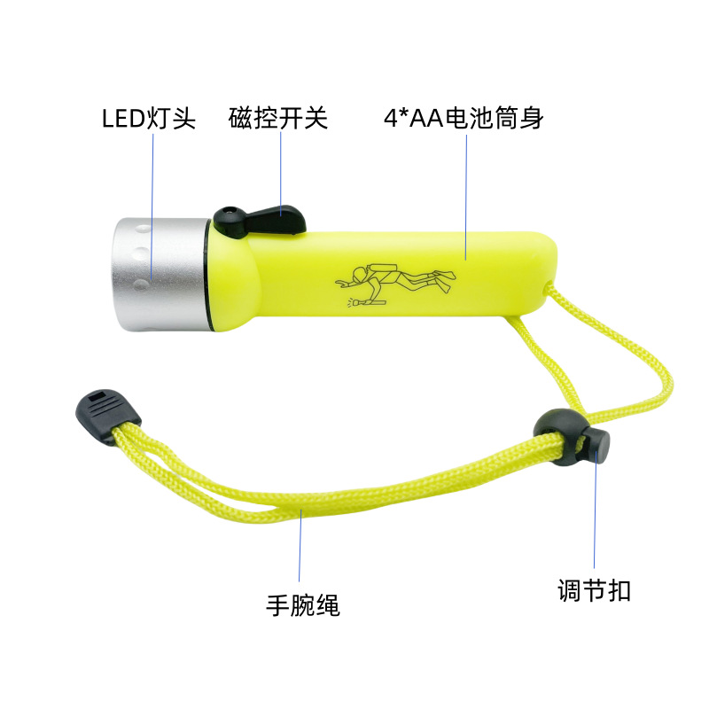 潜水手电筒5号电池深水下照明灯迷你便携户外远射防水强光手电筒详情3